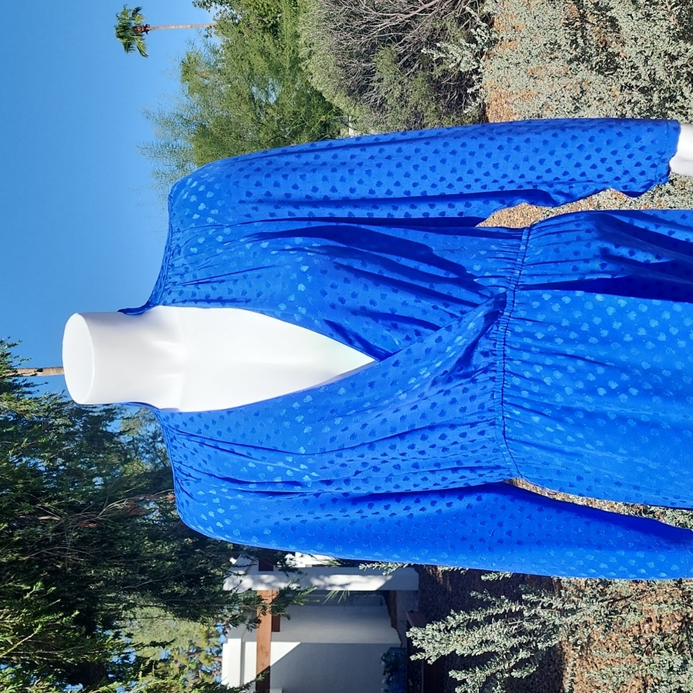 VINTAGE 1980s KOREA SAINT ROMEI Royal Blue Silk Dress 6 M Korean Fashion Wrap - Picture 12 of 16